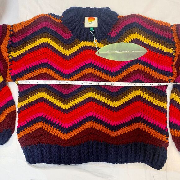 NWT Farm Rio Colorful Waves Crochet High Neck Chevron Sweater - Picture 5 of 5